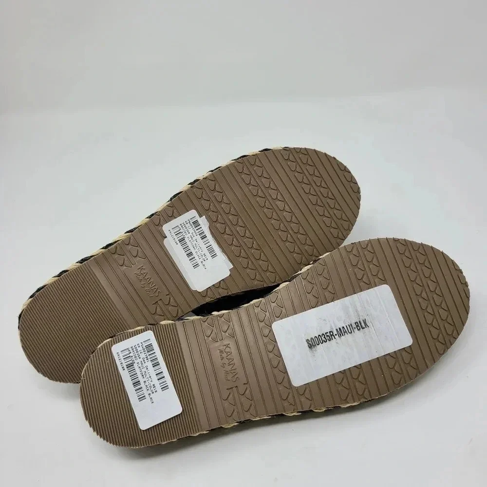 NWT Kaanas Maui Black Leather Open Toe Slides 6